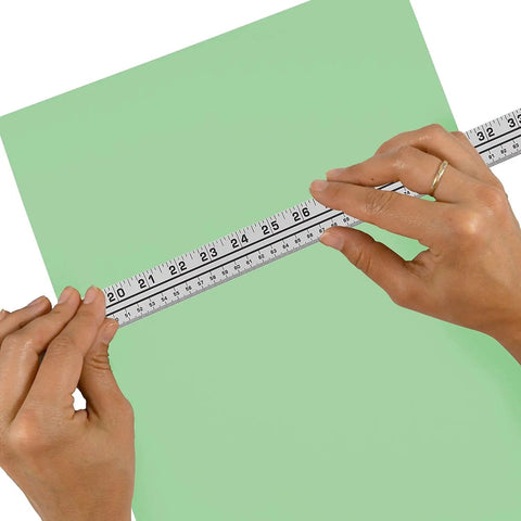 Durable Aluminum Yard And Meter Stick 39 Inch 100 Cm With Metric Conversion Tables And Hang Hole For Home Office Classroom Real Handy For Quick Measurements Graduated In Eighths On One Edge And Millimeters On The Other For Easy Measuring. aluminum ruler in use over paper