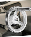 Two Piece Beefy Carbon Steel Lathe Hand Wheel Replacement With Chrome Plated Handle mounted on milling machine