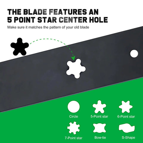 Close-up of Z254F 54 Inch High Lift Mower Blades for Husqvarna Zero Turn Mowers, 5-point star center hole feature.