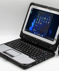 Heavy Hitter 2 In 1 Rugged Laptop With Touchscreen Backlit Keyboard Dual HDMI Ports And Snazzy USB Connectivity Rock Solid Build For Daily Grind And Zero Hassle Operations Renewed showing open design and sleek keyboard.