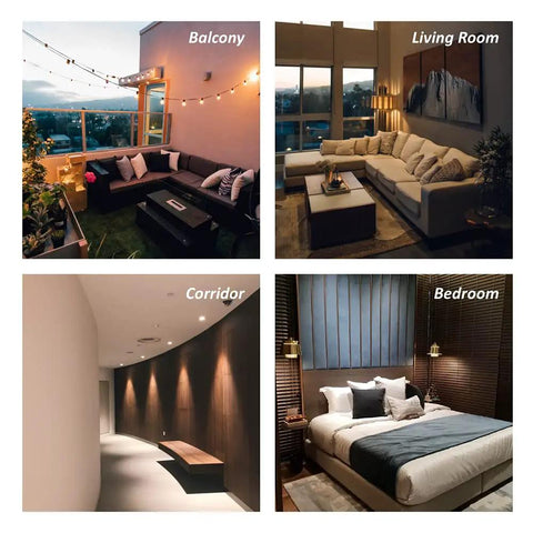 Balcony, living room, corridor, and bedroom lit by 2 Pack Crystal LED Wall Lights with Frosted Matte Shade and 3000K warm glow.