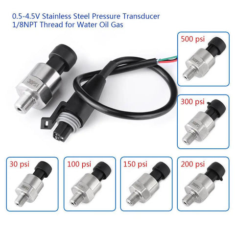 1/8 NPT Stainless Steel Pressure Transducer Sensor For Oil Fuel Air Water Measurement High Sensitivity Accuracy With 5V Output