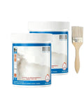 Two containers of Heavy Duty Multi Surface Waterproof Sealant Spray To Nail Leaks On Roofs Walls Or Tiles with a paintbrush.