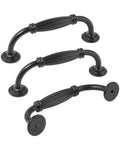 Black Cabinet Handles Set, 3 3/4 Inch Hole Center (96mm), 115mm Overall Length pulls in matte black aluminum, side view