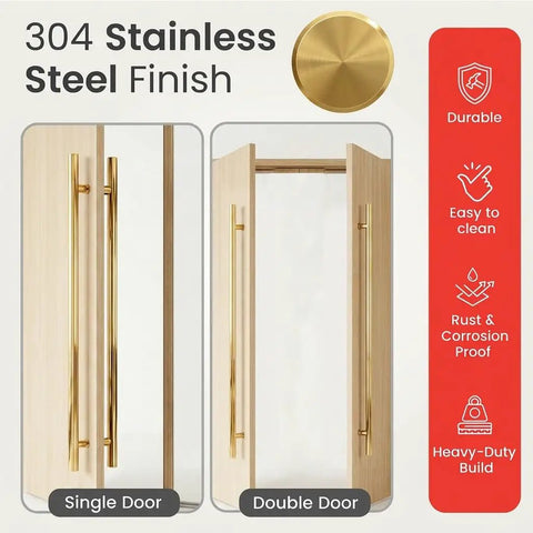 Long Stainless Steel Push Pull Door Handle For Home And Office Two Sided Access Glass Shower Barn And Storefront Doors 60 Inch Brass Gold Round Elite Model Modern Contemporary, 304 finish, single and double door