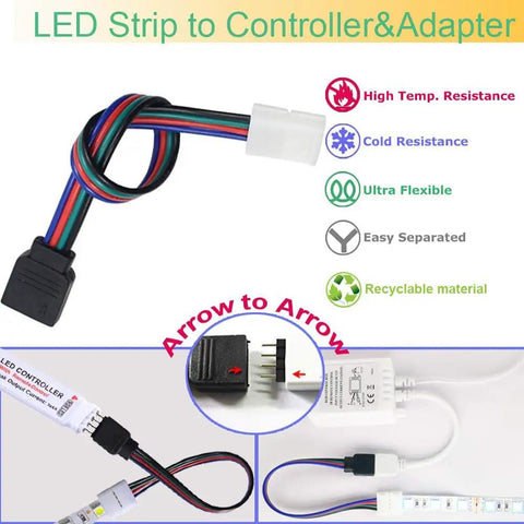 4 Pin LED Strip Connector Kit For 5050 RGB 10mm Light Strips Not RGBIC With Eight Solderless Accessories, showing connectivity features