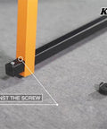 Close-up of assembly components for Orange Lumber Storage Rack, 3-Level System, holds 110 lbs per level, adjustable width 48 to 72 inches