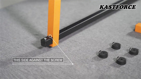 Close-up of assembly components for Orange Lumber Storage Rack, 3-Level System, holds 110 lbs per level, adjustable width 48 to 72 inches