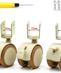 1.8 Inch Swivel Caster Wheels With Brake Top Notch Smooth Rolling Twin Wheel Furniture Casters showing sizes 20mm, 22mm, 25mm with screws and screwdriver.