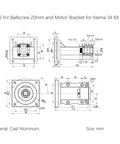 Technical drawing of Motor Mounting Bracket For Nema 34 Stepper Motor And BK15 Bearing End Support Block, cast aluminum
