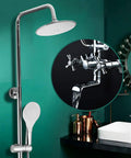 UMJIGF 8 Inches Shower System Brass Chrome Shower Faucet Set Wall Mounted Multi-Functional Bathroom Shower Combo Set with Shower Head and Handheld Shower