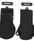 Durable Portable Drum Storage Bag In Black Oxford Fabric For Practice Pads Percussion Gear And Accessory Organizer front and back views