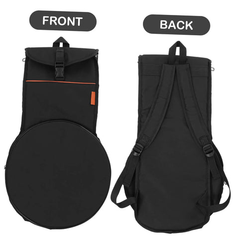 Durable Portable Drum Storage Bag In Black Oxford Fabric For Practice Pads Percussion Gear And Accessory Organizer front and back views