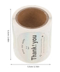 Roll of Thank You Stickers For Packaging And Gift Wrapping, Sturdy Copper Plate Self Adhesive Sealing Labels, dimensions marked