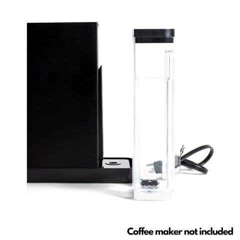 Replacement Water Reservoir For K Slim Coffee Maker With Black Lid shown next to coffee machine, coffee maker not included.