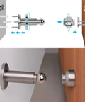 Adjustable Height Magnetic Door Stopper Heavy Duty Magnetic Door Stop 304 Stainless Steel Door Holder With Wall And Floor Mounting Easy Install No Drilling Screws Included Keeps Doors From Slamming In High Traffic Rooms Silver, side view installation diagram and components visible.