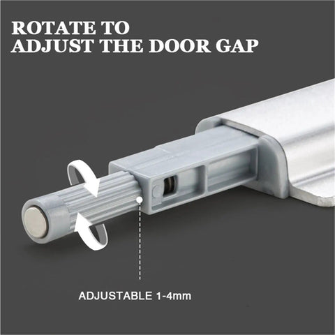 Magnetic Cabinet Latches For Touch Open Cabinets showing adjustable aluminum alloy mechanism for door gap control.
