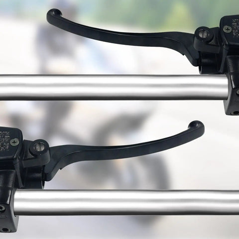One Inch 25mm Hydraulic Clutch And Brake Master Cylinder Lever Kit for motorcycle with chrome finish, left and right view.