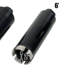 Three-piece black steel dry diamond core drill bit set, diameters 1.5-in, 2-in, 2.5-in, shown at angles.