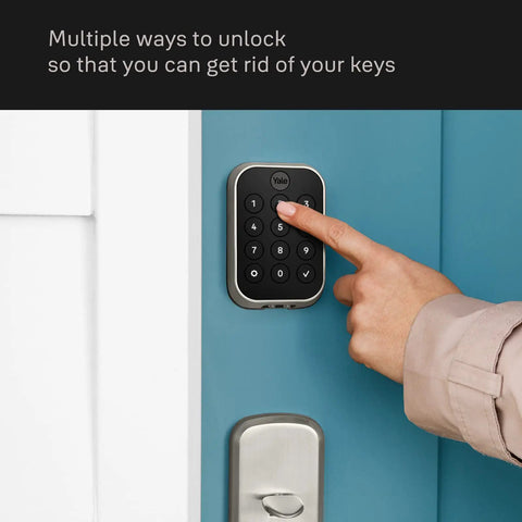 User operating keyless entry door lock with digital touchscreen keypad and Bluetooth auto unlock for home security black suede 2 deadbolt smart lock for front door works with app and Apple Watch no WiFi