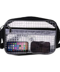 Flat Out Solid Anti Static Clear Pvc Tool Bag And Waist Pouch For Scrapbooking Dies Multi Pocket Storage Lightweight bag displaying a phone and small pouch.