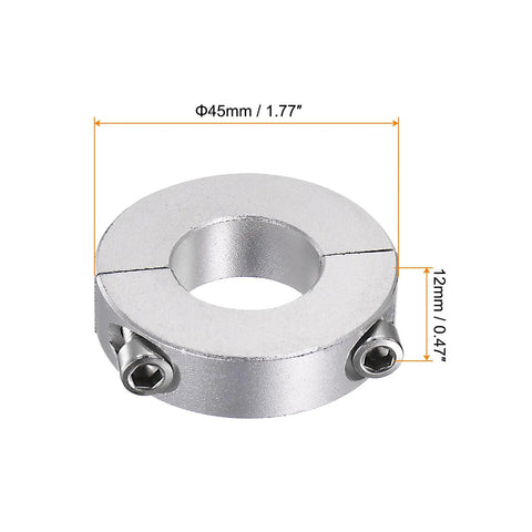 2 Pack Double Split Shaft Collar for 22mm shaft, 45mm outer diameter, 12mm width, aluminum 6061, anodized finish, front view