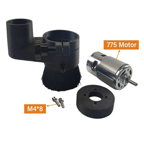 Heavy Duty Magnetic Spindle Brush Dust Shoe For Cnc Router Woodworking With Removable Bristles shown with 775 motor and mounting components.