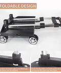 Foldable Aluminium Alloy Wheeled Backpack Trolley With Edge Guard Base shown in collapsed position with close-up of locking buckles.