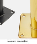 Close-up of heavy duty metal furniture legs 4 pack cone shape caster wheels showing seamless connection, black and gold finish.