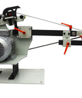 Garage Grade Two By Seventy Two Inch Belt Grinder And Sander Station Variable Speed Drive with motor and adjustable components.