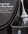 Fresh water filter pod inside Solid Trio Coffee Maker Bundle, enhances flavor by removing impurities, in sleek black cabinet.