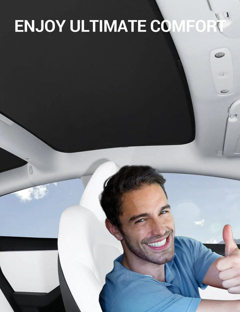Sunshade roof for Tesla Model 3 (2017–2020), front & rear glass shades, black