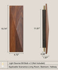 Feasey Set of 2 Walnut Wood Wall Sconce, Vintage Wall Mounted Light Fixture dimensions shown from front and side views.
