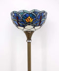 Blue Lotus Tiffany Floor Lamp With Stained Glass Shade 12 Inch Wide 71 Inch Tall Torchiere Standing Corner Uplight