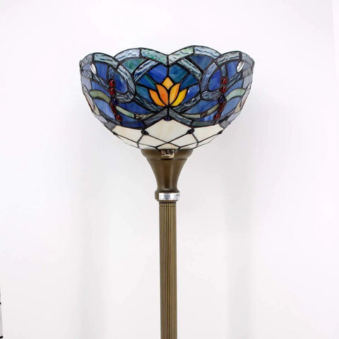 Blue Lotus Tiffany Floor Lamp With Stained Glass Shade 12 Inch Wide 71 Inch Tall Torchiere Standing Corner Uplight