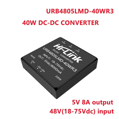 Kickstart Your Setup With This Heavy Duty 40 Watt Dcdc Switching Power Supply Module Featuring True Isolated Conversion And Quick Voltage Tweaks For Frictionless Ev Charging Builds Today, compact black DC-DC converter with input-output specifications.