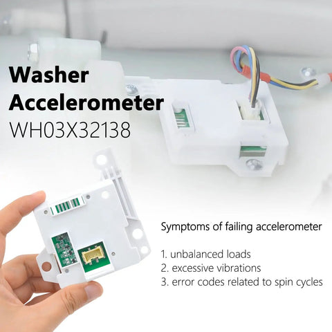 Washer Accelerometer Sensor Replacement for Quiet Spin and Smooth Laundry Day Vibration Control Module Fixes Unbalanced Loads and Excessive Vibration Will Not Spin Shakes Or Wet Clothes Easy Install and Durable Performance, WH03X32138 white plastic