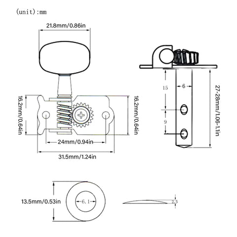 3L Open String Button Tuning Pegs For Guitar Machine Heads Replacement Parts And Accessories Durable Metal Tuning Keys For Precise Stable Tuning In Home Practice And Live Performances Quick Install Keeps Your Guitar In Tune Longer. dimensioned metal guitar tuning peg diagram, 31.5mm body