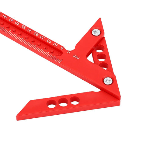 Red Beast Pro Grade 45 Degree And 90 Degree Position Ruler Aluminum Alloy Precision Angle Tool close-up, showing markings.