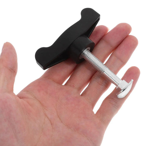Upgrade Your Lawn Mower With These 4 Piece Handle Bolt Replacement Kit Featuring Durable Abs And Steel Wing Knob Screws For A Reliable Grip, Quick Release Design, And Smooth Adjustments Perfect For DIY Yard Work And Tough Maintenance Jobs. black ABS and steel lawn mower handle bolt with wing knob in hand