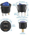 Round Rocker SPST On Off Switch 3 Pin Blue LED Illuminated Power Switch 10A 125V 6A 250V AC For Household Appliances And DIY Projects Industrial Grade 10 Pack, 20mm panel mount with 3 terminals