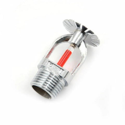 Straight Up Reliable Fire Sprinkler Heads 10 Pack Pendant Style Quick Response Kit Featuring Red Glass Bulb And 155F Trigger Temp shiny silver alloy sprinkler head with red bulb, designed for pivoting installation.