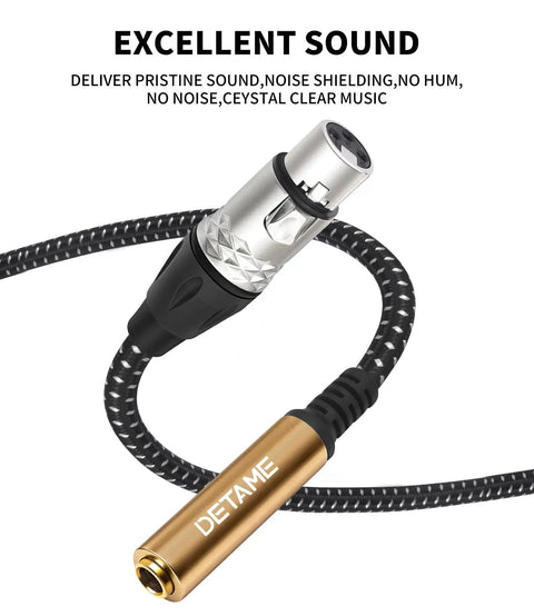Hot 1Ft Audio Cable XLR Female To 1/4 Trs Female Jack For Mic Guitar Amp And Mixer - Durable Patch Cord close-up with shiny connectors.