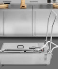 Heavy Duty 370W Stainless Steel Mobile Deep Fryer Oil Filter Cart With 55L Capacity And Fast 12L Min Pumping Speed For Restaurants side view with hose.