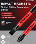 10-pc magnetic screwdriver bit set (3-inch) with S2 alloy steel bits: Phillips #1-3 and slotted, 1/4" hex