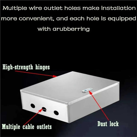 Heavy Duty Stainless Steel Electrical Enclosure Box With Hinged Cover For Indoor And Outdoor Use Junction Chest Electrical Panel Enclosure For Residential Wiring And Street Lighting Size 30X20X10 Inches 2mm Thick with multiple wire outlets and dust lock