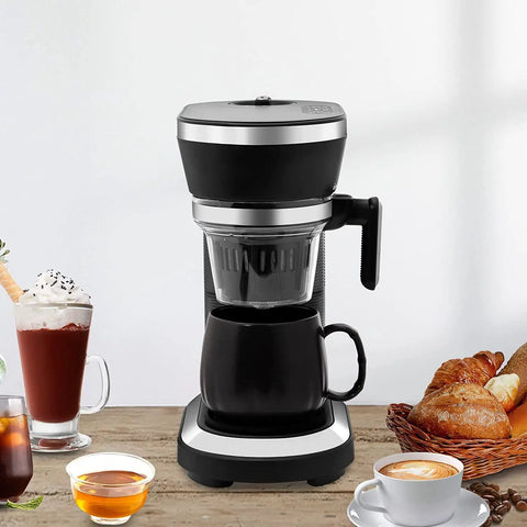 All In One Coffee Maker With Built In Grinder And Steam Pressure Technology For Bold Bean To Cup Drip on a kitchen counter, brewing coffee.