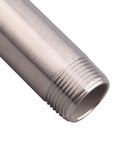 Close-up of Three Quarter Inch NPT Male Stainless Steel Pipe Nipple, 304 Grade, Six Inch Length, showing threaded end for plumbing use.