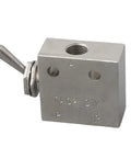 2 Position 3 Way Mechanical Pneumatic Valve 2-31V with toggle lever, silver-tone metal body, front angle view.