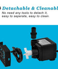 Whisper Quiet 3W 50GPH Mini Submersible Water Pump For Small Fountains, detachable and cleanable parts shown